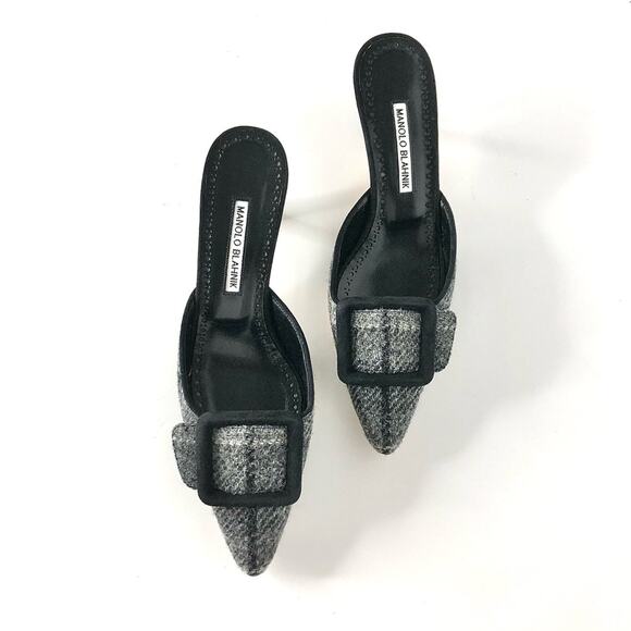 NEW Manolo Blahnik Maysalebi Tweed Slip On Kitten Heel Pointed Toe Mules 39 - Picture 2 of 6